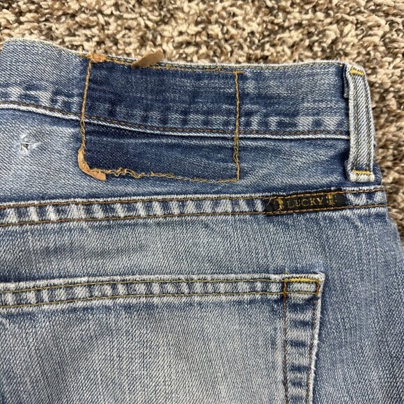 VTG Lucky Brand Dungarees Wide Leg Jeans Baggy Mens 38 Blue Y2K Relax Distressed - Picture 11 of 11